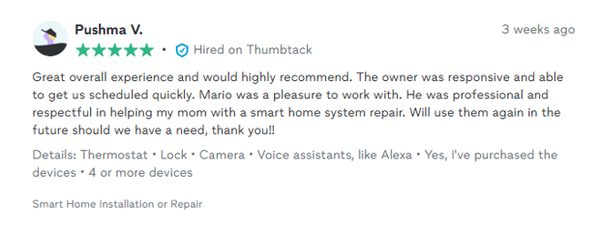 Customer review screenshot
